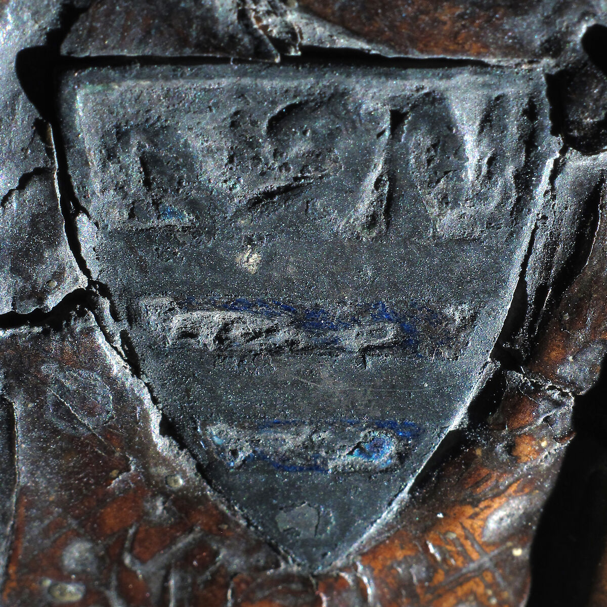 Coffret, Leather (Cuir bouilli), polychromy, silver gilt and enamel coat of arms, gilt copper alloy mounts on wood core, French (?)