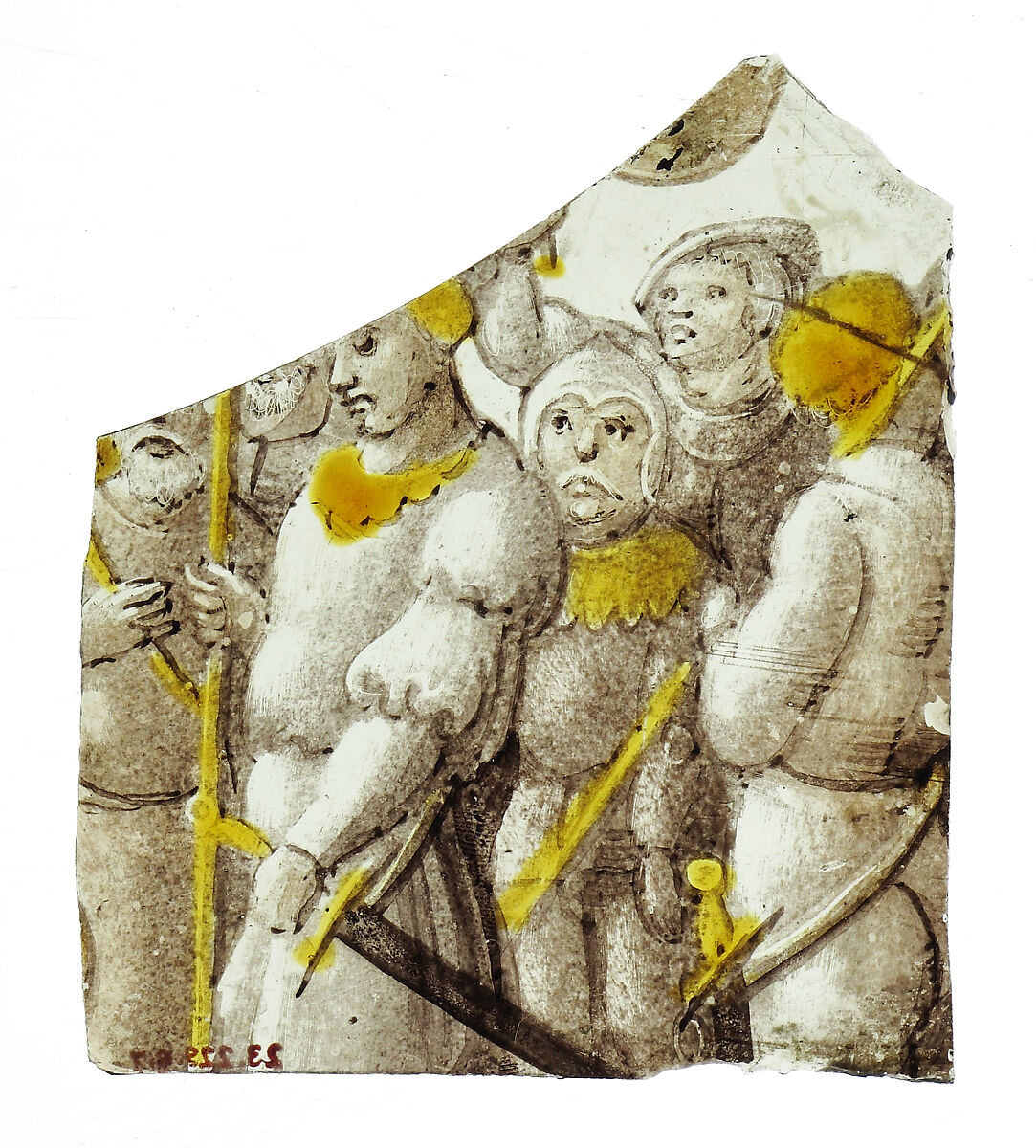 Glass Fragment with Soldiers in Armor, Glass, French