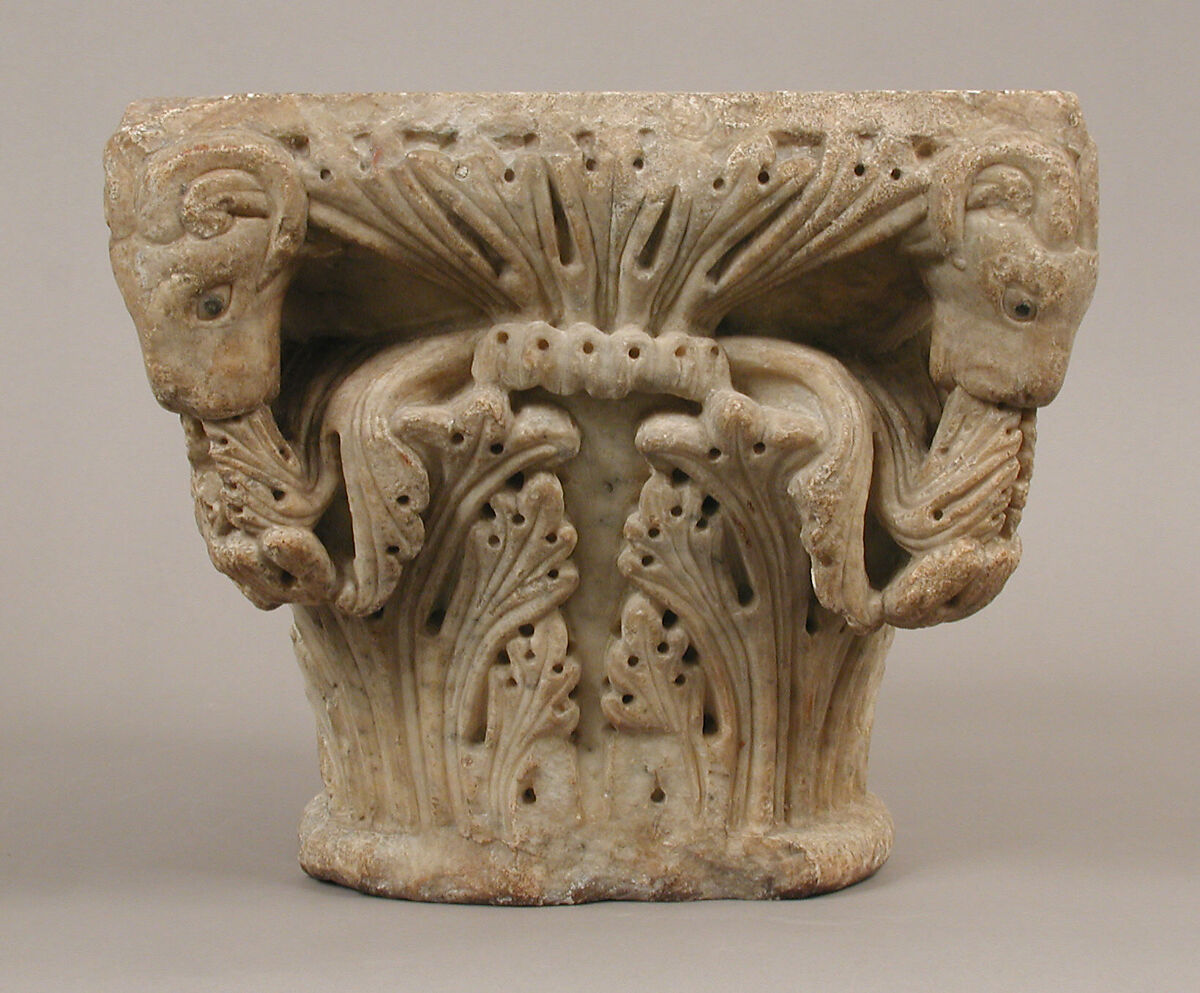 Capital, Marble (Naxian marble from island of Naxos (Greece), hardstone and lead inlay, South Italian