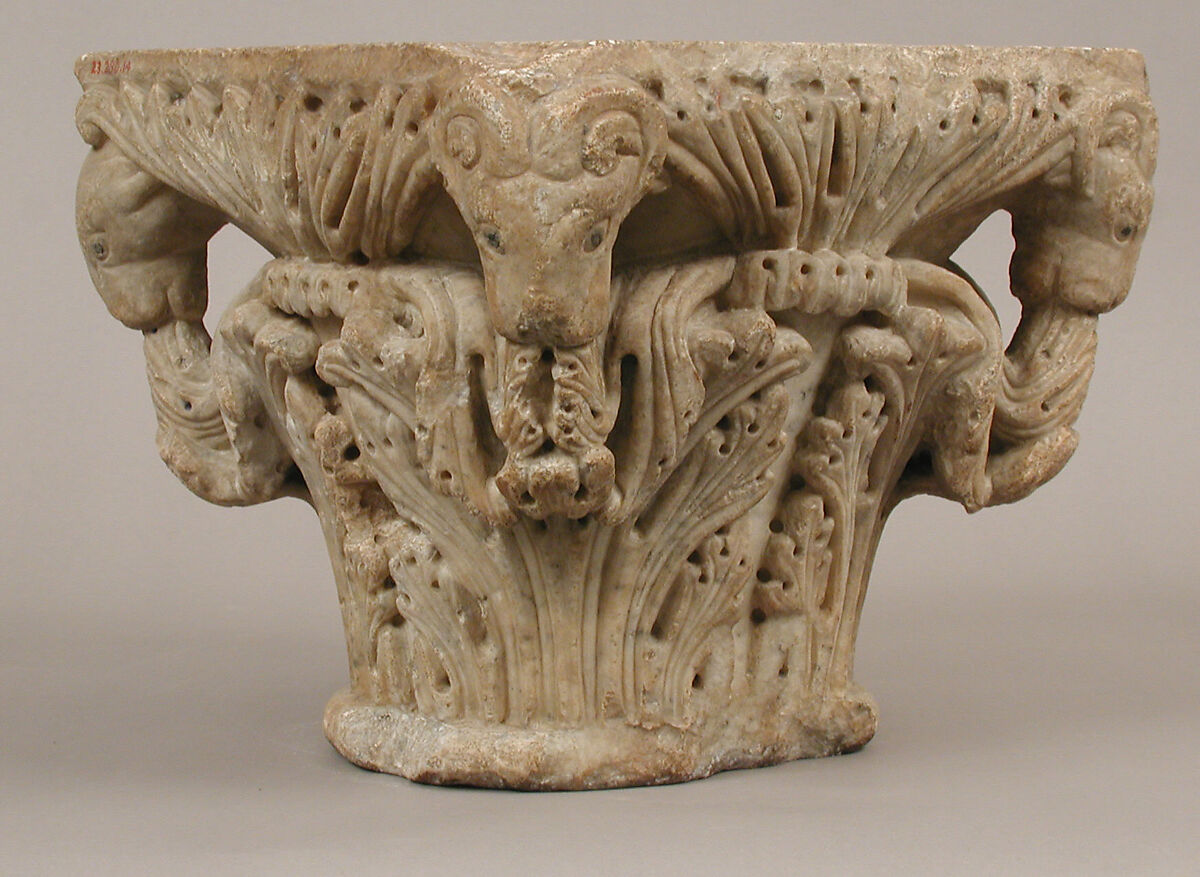 Capital, Marble (Naxian marble from island of Naxos (Greece), hardstone and lead inlay, South Italian