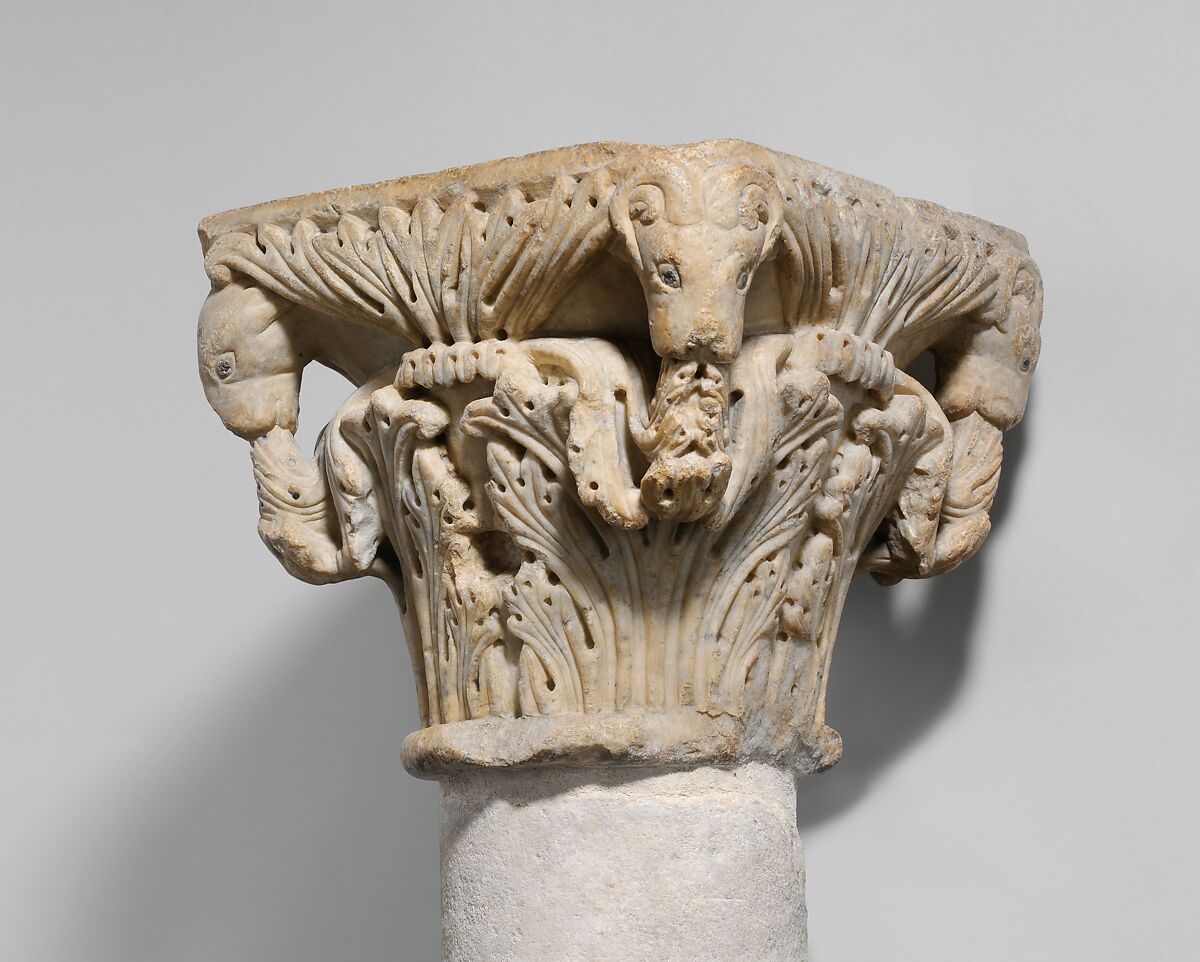 Capital, Marble (Naxian marble from island of Naxos (Greece), hardstone and lead inlay, South Italian