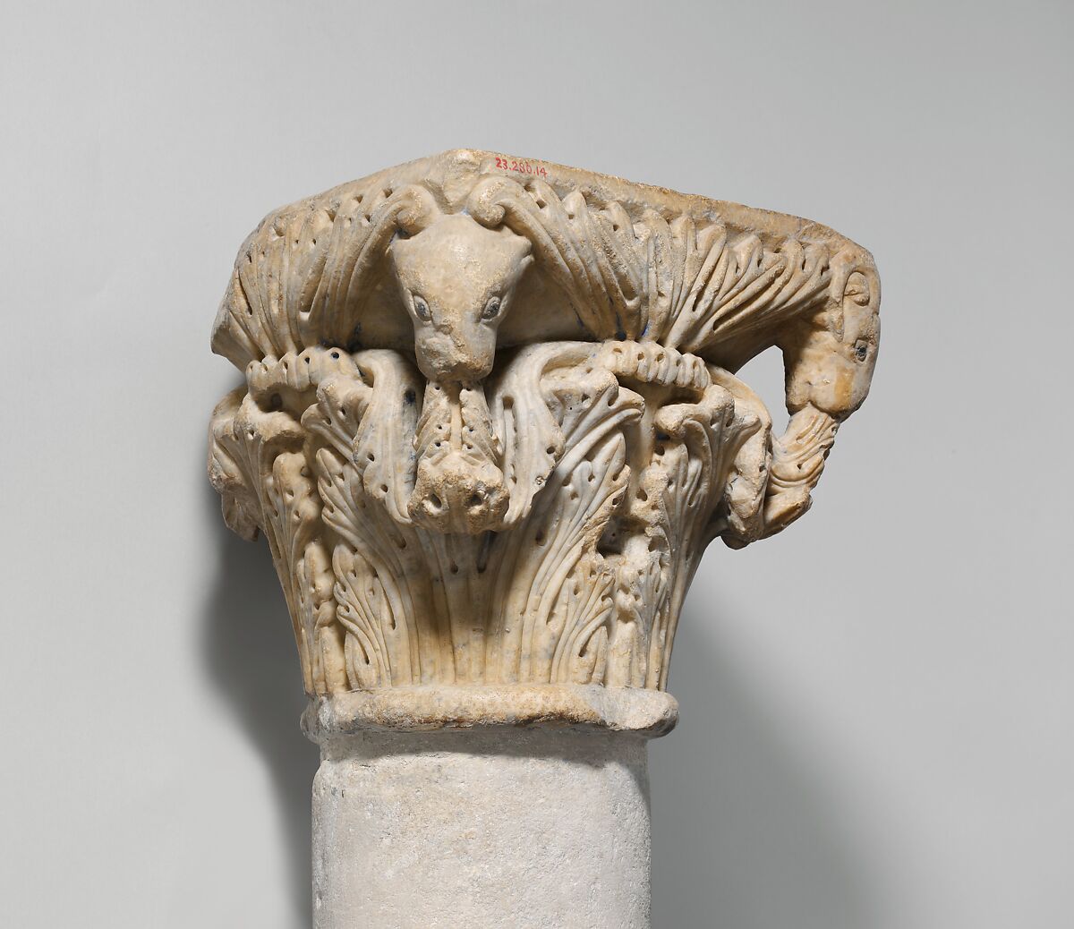 Capital, Marble (Naxian marble from island of Naxos (Greece), hardstone and lead inlay, South Italian