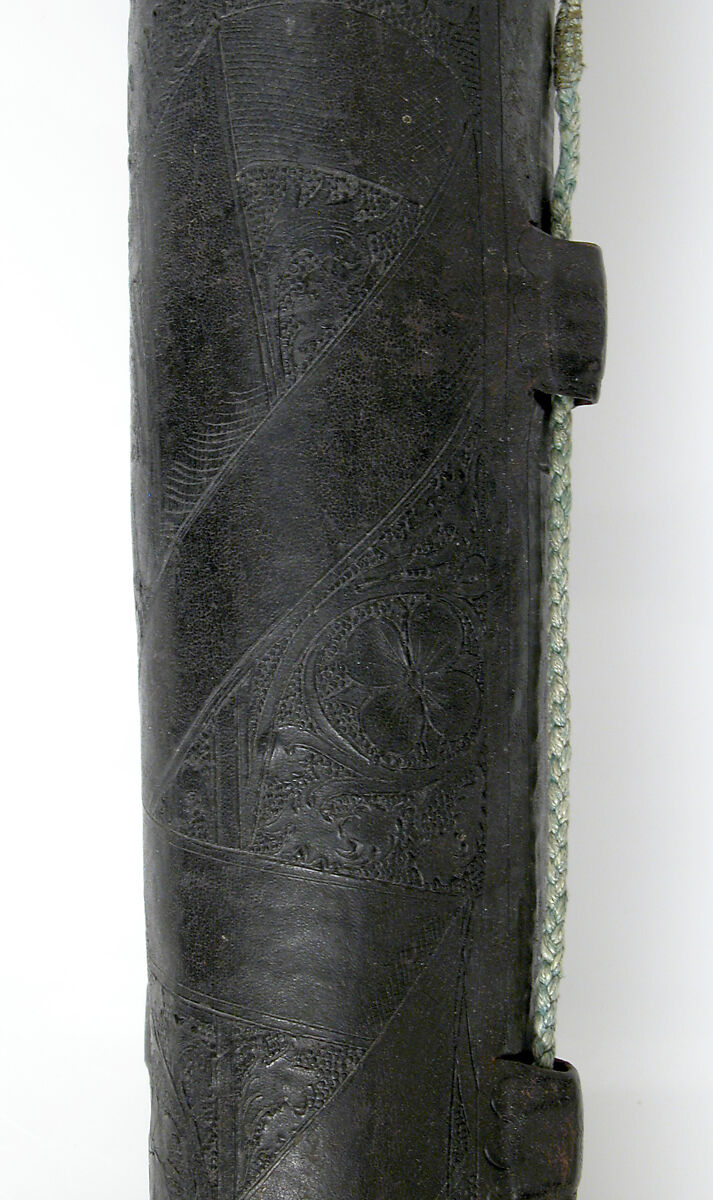 Case, Cuir bouilli (tooled leather), tooled,  green cord, French