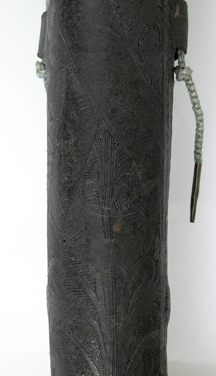 Case, Cuir bouilli (tooled leather), tooled,  green cord, French