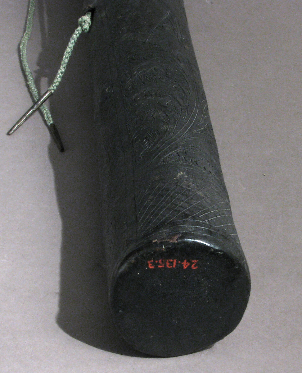 Case, Cuir bouilli (tooled leather), tooled,  green cord, French