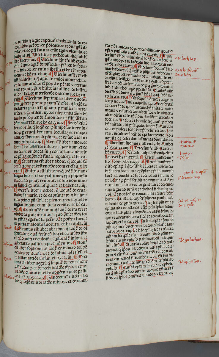 Bible, Binding: leather (stamped & tooled) with engraved brass fittings, ink printed on paper, 1st folio hand colored in tempera, metal leaf, and shell gold, German