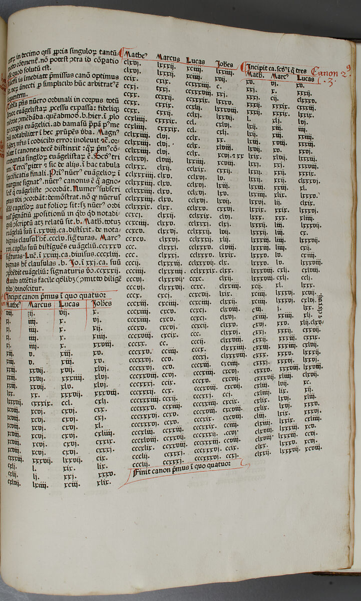 Bible, Binding: leather (stamped & tooled) with engraved brass fittings, ink printed on paper, 1st folio hand colored in tempera, metal leaf, and shell gold, German