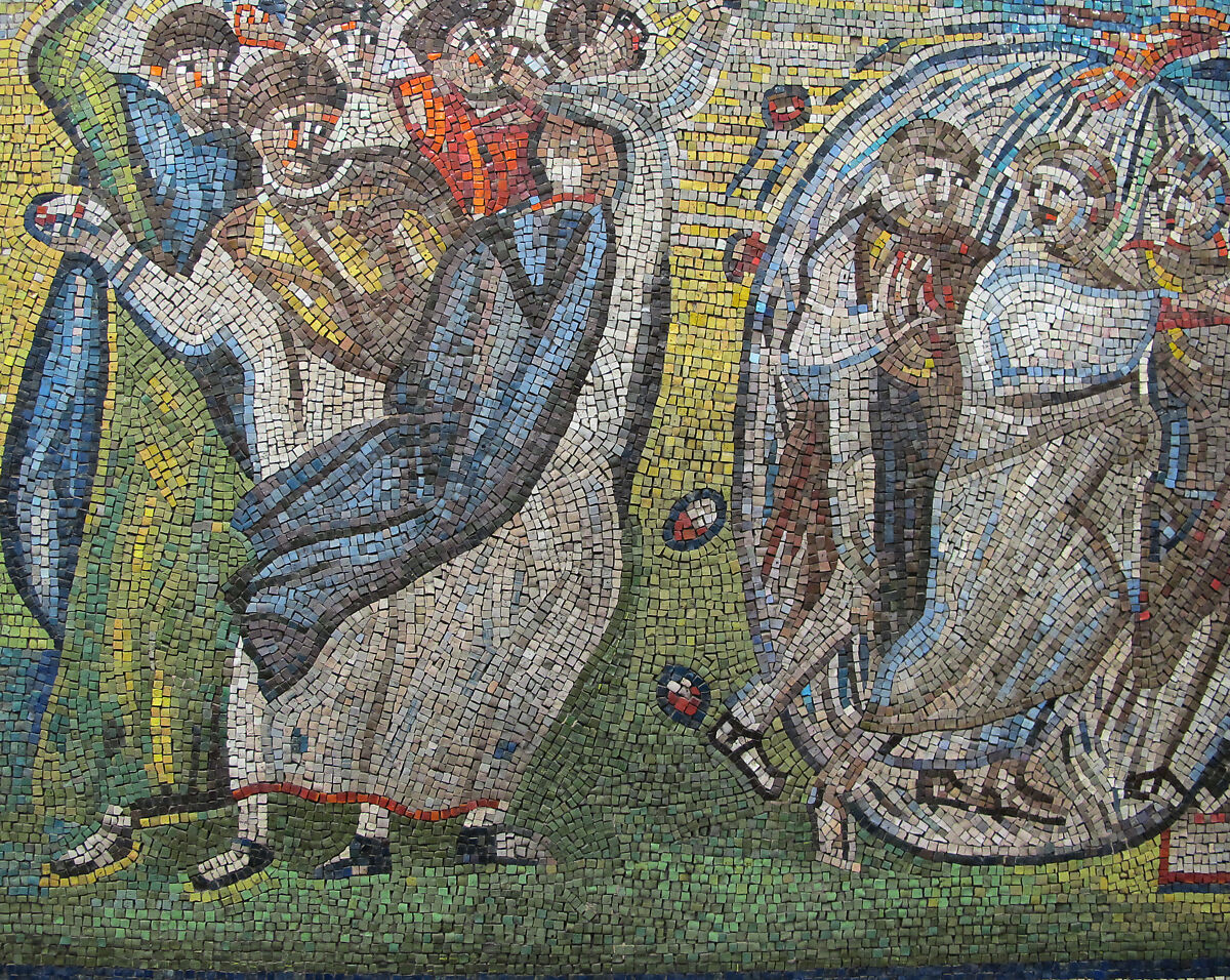 Stoning of Moses, Joshua and Caleb, Tesserae, glass in wooden frame, Byzantine