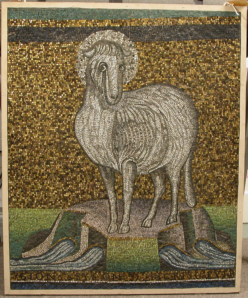 Agnus Dei, Tesserae, glass in wooden frame, Byzantine 