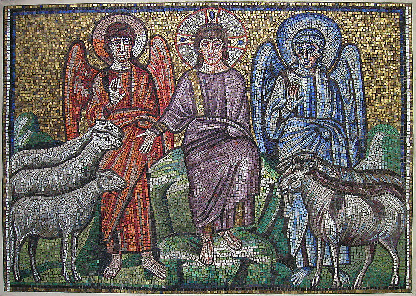 Separation of Sheep and Goats, Tesserae, glass in wooden frame, Byzantine 