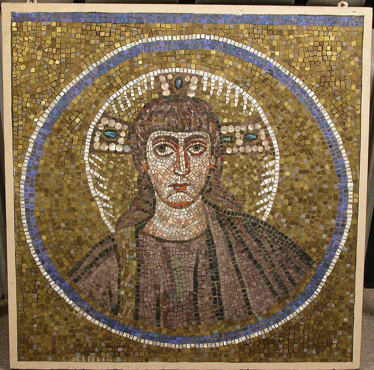 Portrait of Christ, Tesserae, glass in wooden frame, Byzantine 