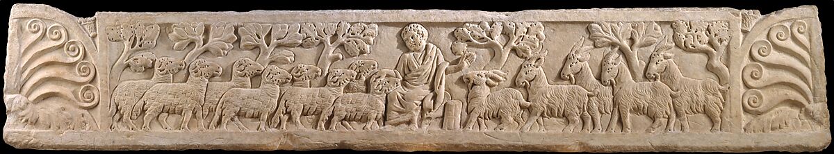 Sarcophagus Lid with Last Judgement, Marble, Roman 