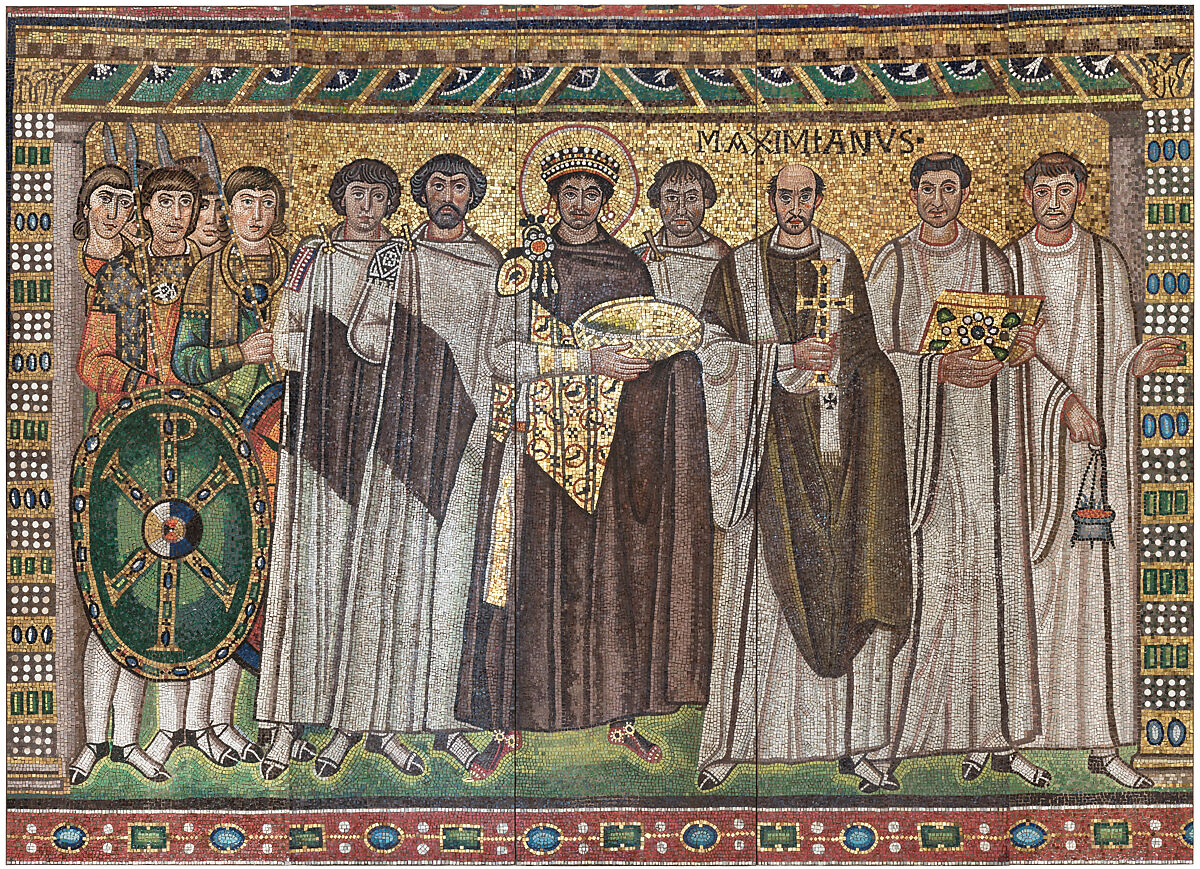 Emperor Justinian and Members of His Court, Glass and stone Tesserae, Byzantine 