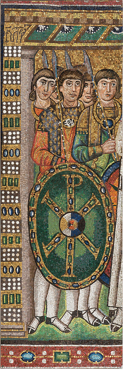 Emperor Justinian and Members of His Court, Glass and stone Tesserae, Byzantine