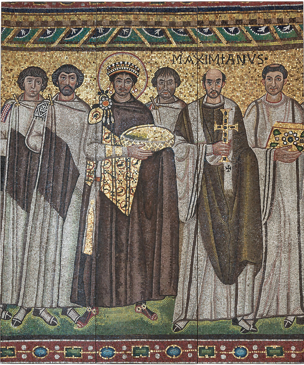 Emperor Justinian and Members of His Court, Glass and stone Tesserae, Byzantine