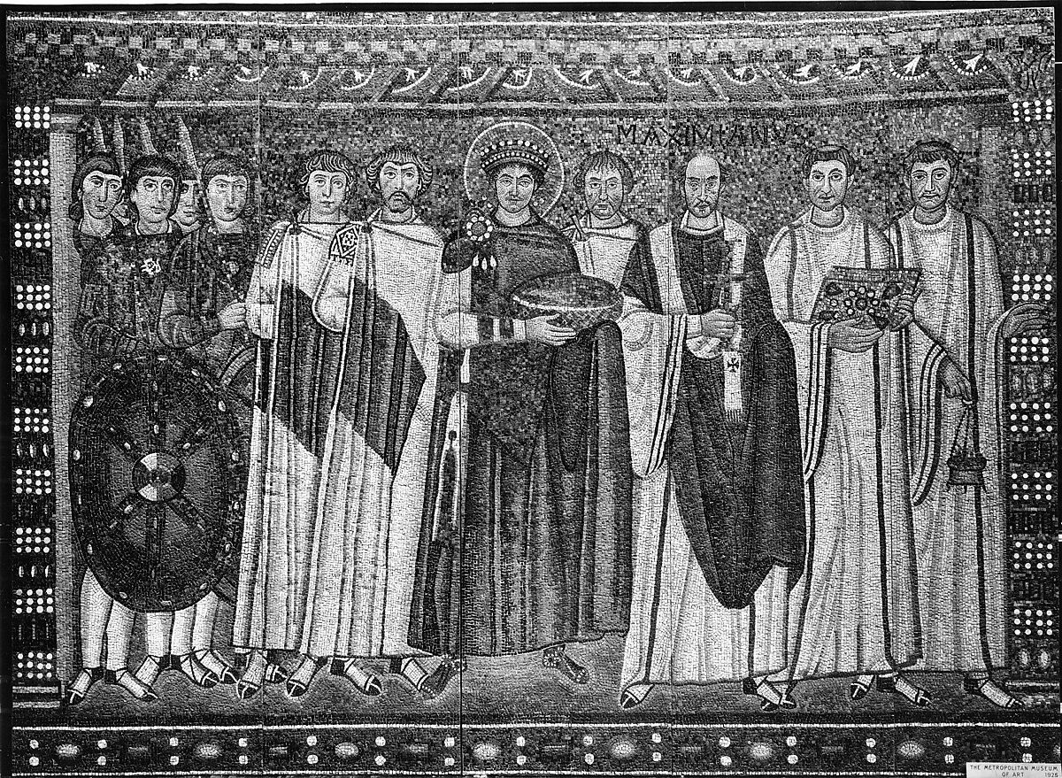 Emperor Justinian and Members of His Court, Glass and stone Tesserae, Byzantine