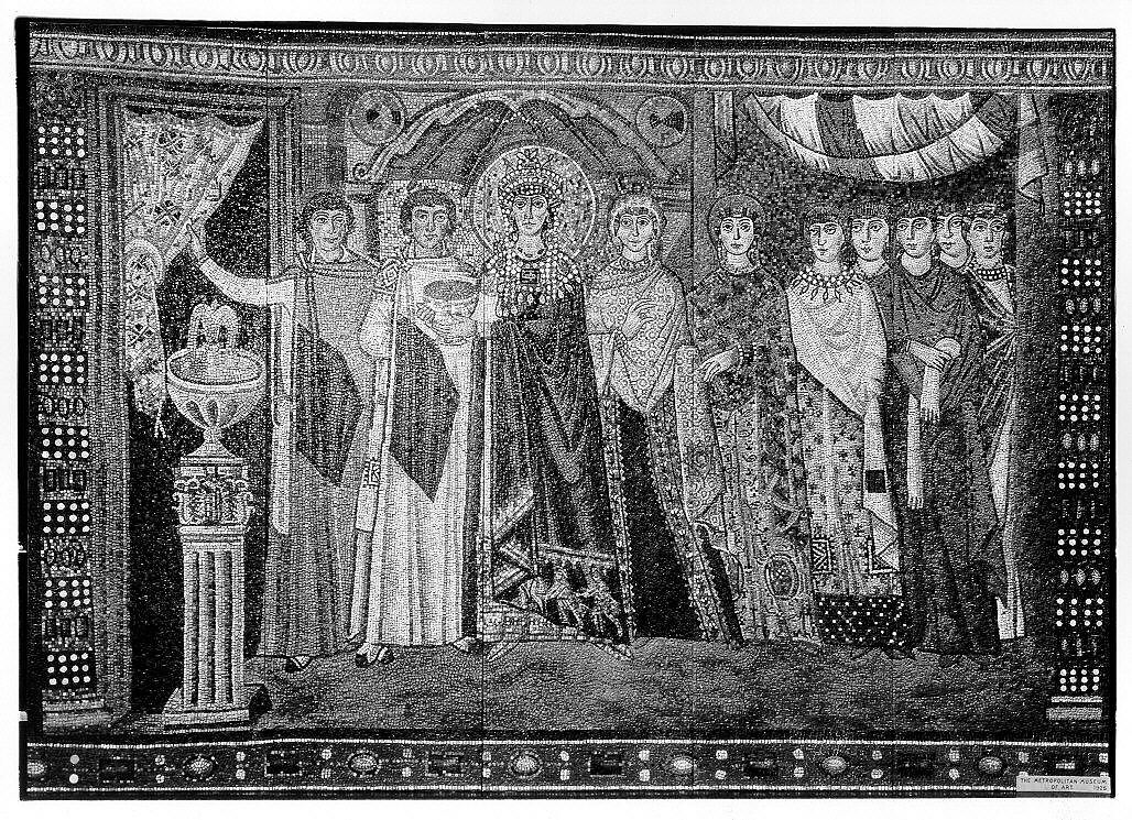 Empress Theodora and Members of Her Court, Glass and stone Tesserae, Byzantine 