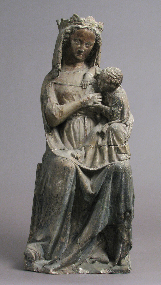 Seated Virgin and Child, Limestone, paint, French 