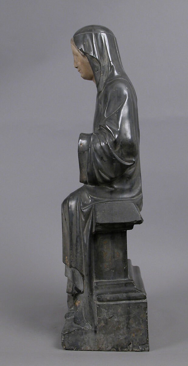 Virgin or Holy Woman, Black marble, white marble, traces of gilt, French