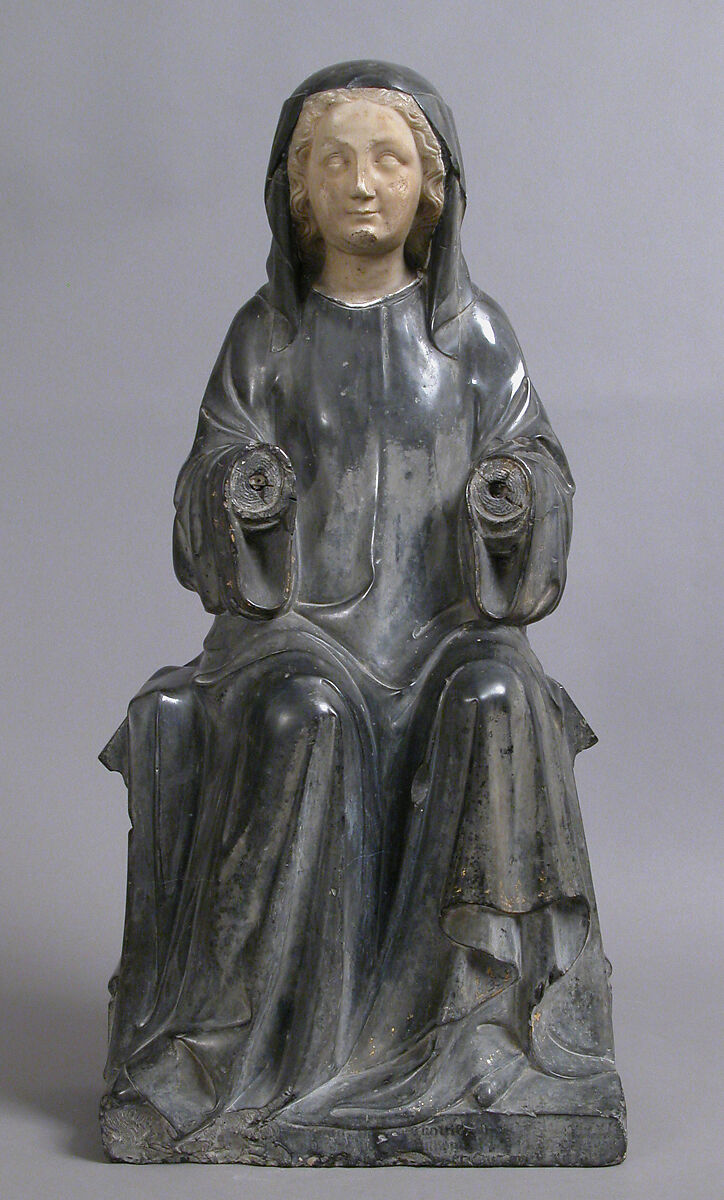 Virgin or Holy Woman, Black marble, white marble, traces of gilt, French 