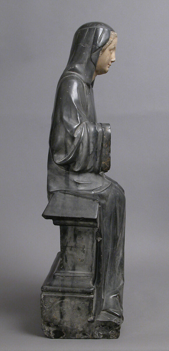 Virgin or Holy Woman, Black marble, white marble, traces of gilt, French