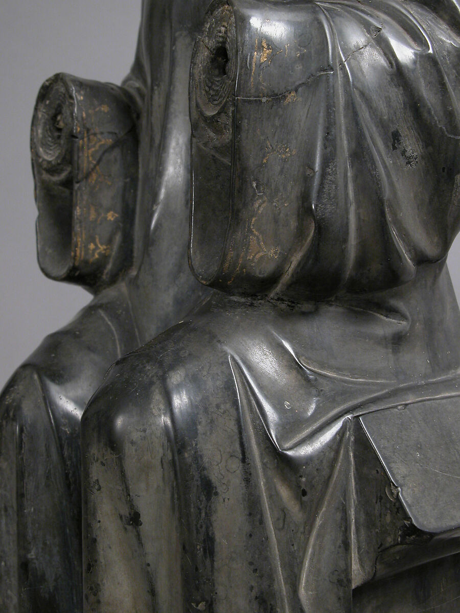 Virgin or Holy Woman, Black marble, white marble, traces of gilt, French