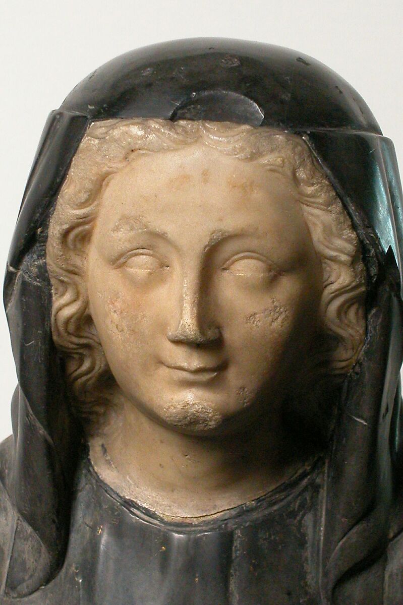 Virgin or Holy Woman, Black marble, white marble, traces of gilt, French