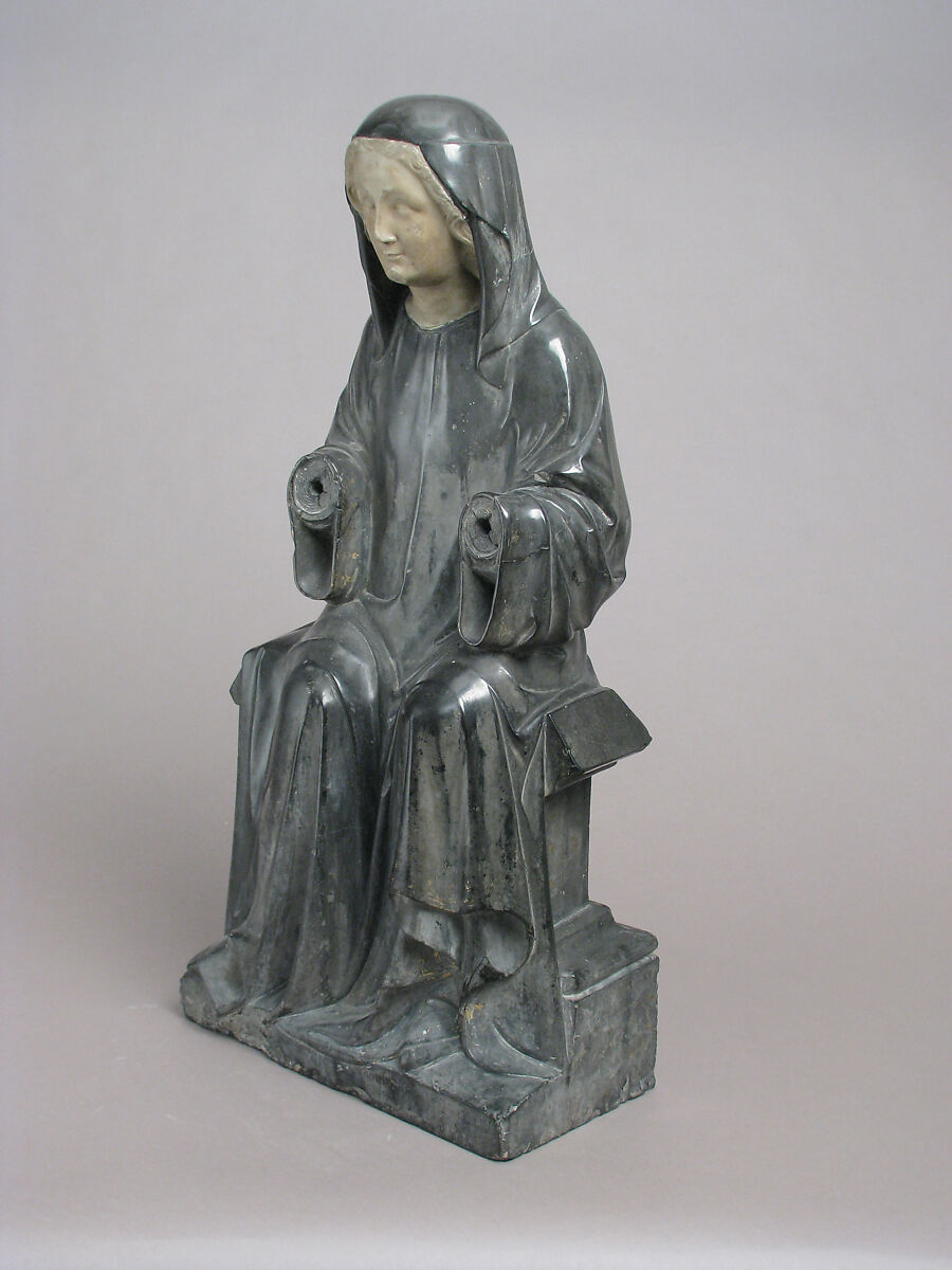 Virgin or Holy Woman, Black marble, white marble, traces of gilt, French