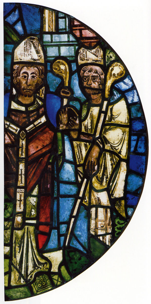 Saint Martial Founding the Cathedral of Saint-Pierre, Pot-metal glass, vitreous paint, and lead, French 