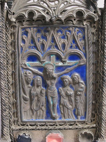 Pax with Crucifixion, Silver, enamel, gilded copper, and glass cabochons, French (?)