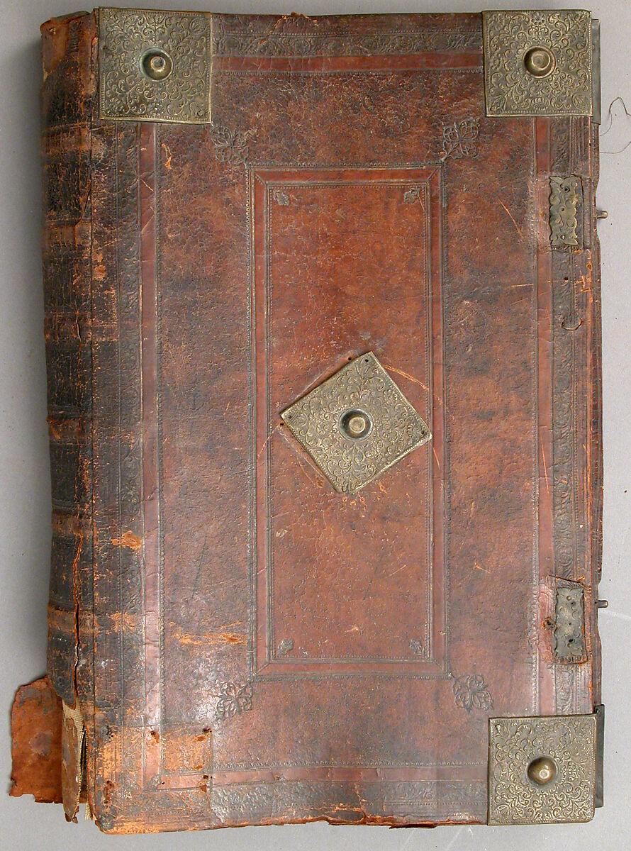 Portfolio, Leather binding with copper alloy mounts, French 