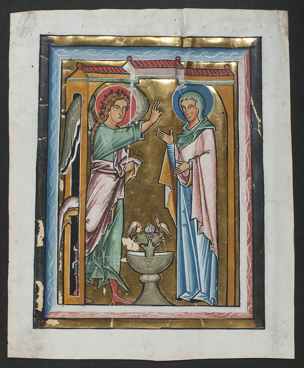 Manuscript Leaf with the Annunciation, from a Psalter
, Tempera, ink, gold, and silver on parchment, German