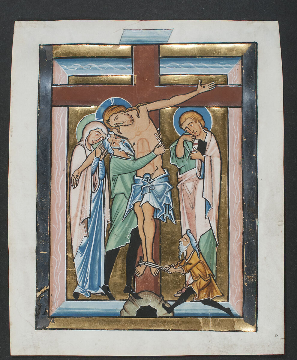 Manuscript Leaf with the Deposition, from a Psalter, Tempera, ink, gold, and silver on parchment, German