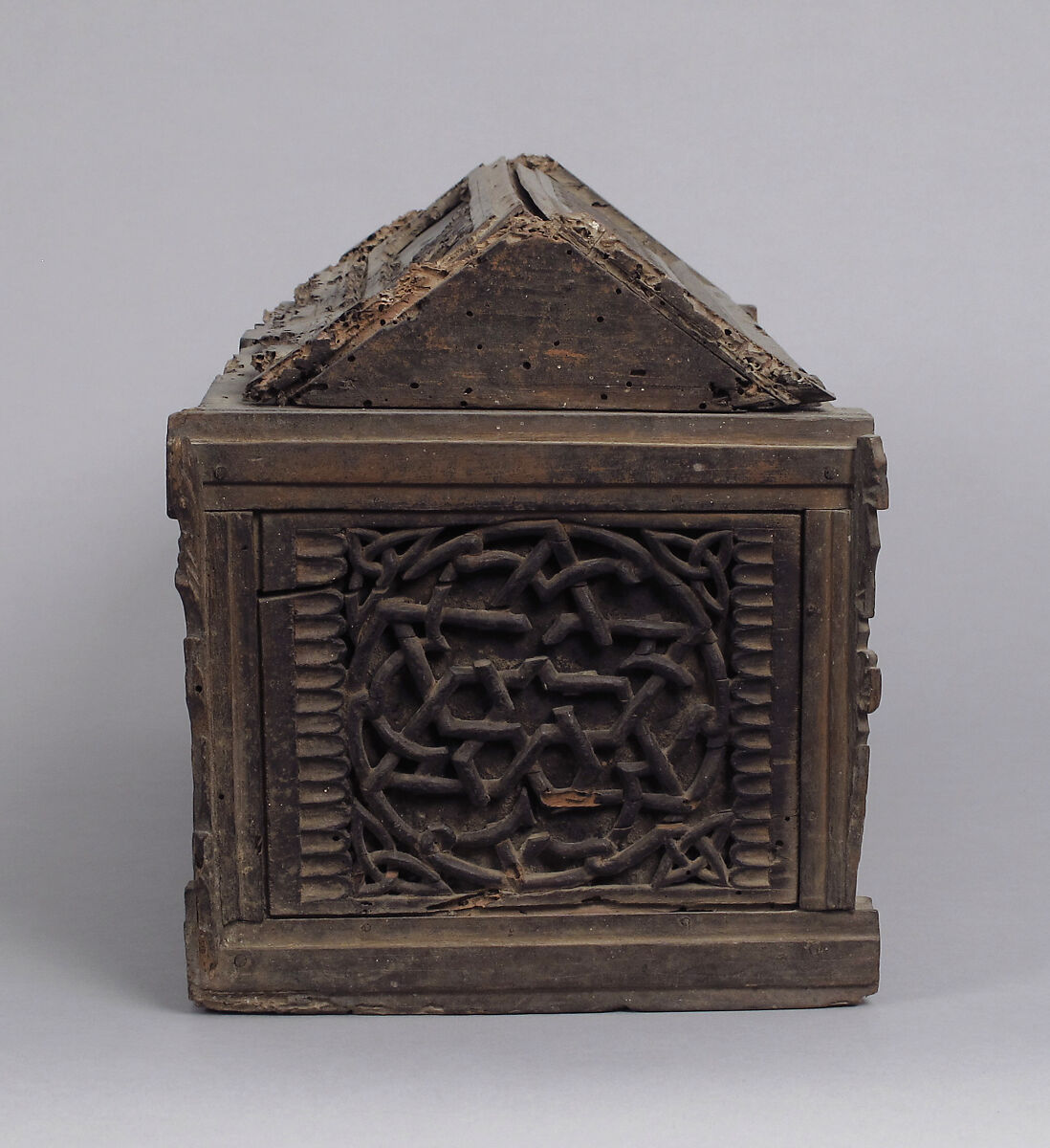 Coffret, Walnut, carved & lined with glass (some colored), Italian