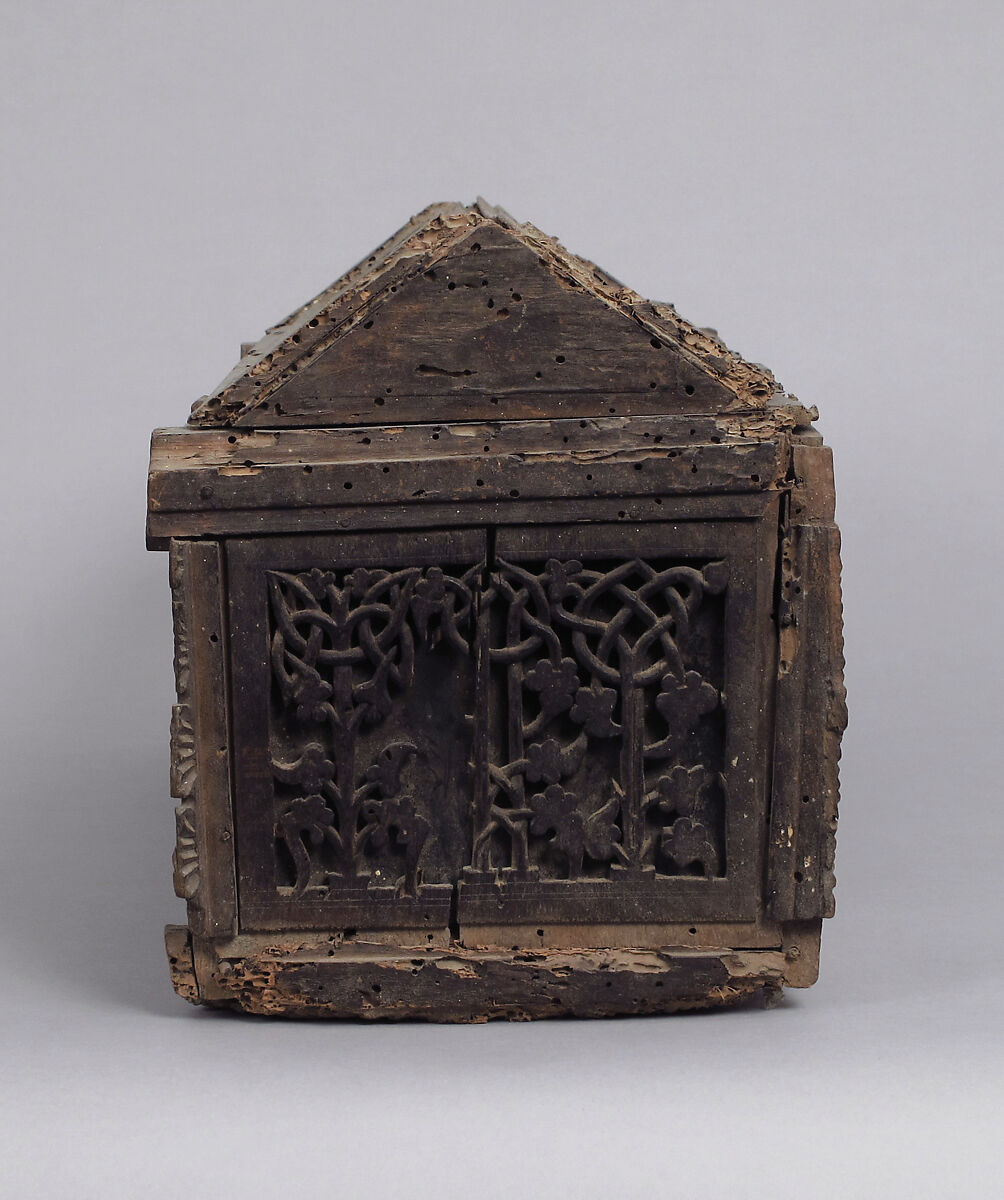 Coffret, Walnut, carved & lined with glass (some colored), Italian