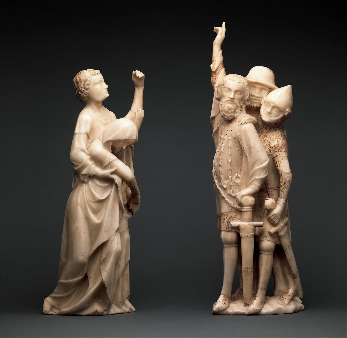The Centurion and Two Soldiers, from a Crucifixion Group, Marble, gilding, Franco-Netherlandish