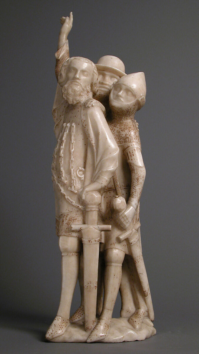 The Centurion and Two Soldiers, from a Crucifixion Group, Marble, gilding, Franco-Netherlandish 