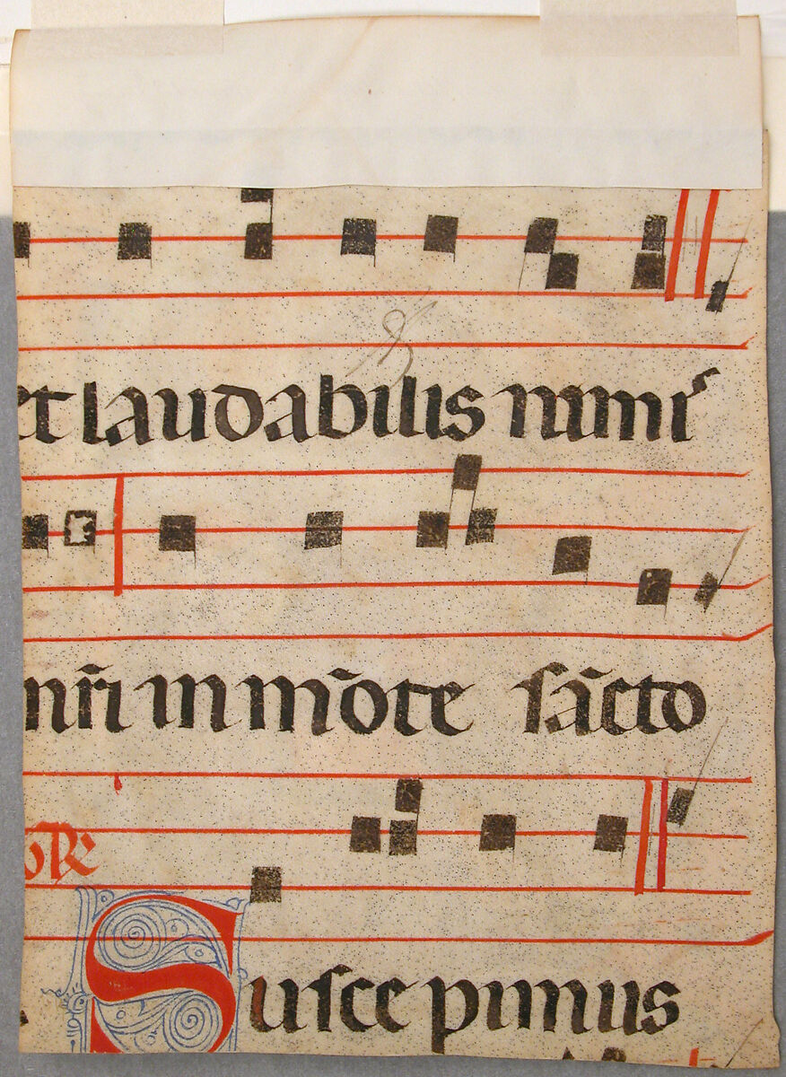 Manuscript Illumination with the Presentation of Christ in the Temple in an Initial S, from a Gradual, Master of Bagnacavallo (active late 13th century), Tempera and ink on parchment, Italian