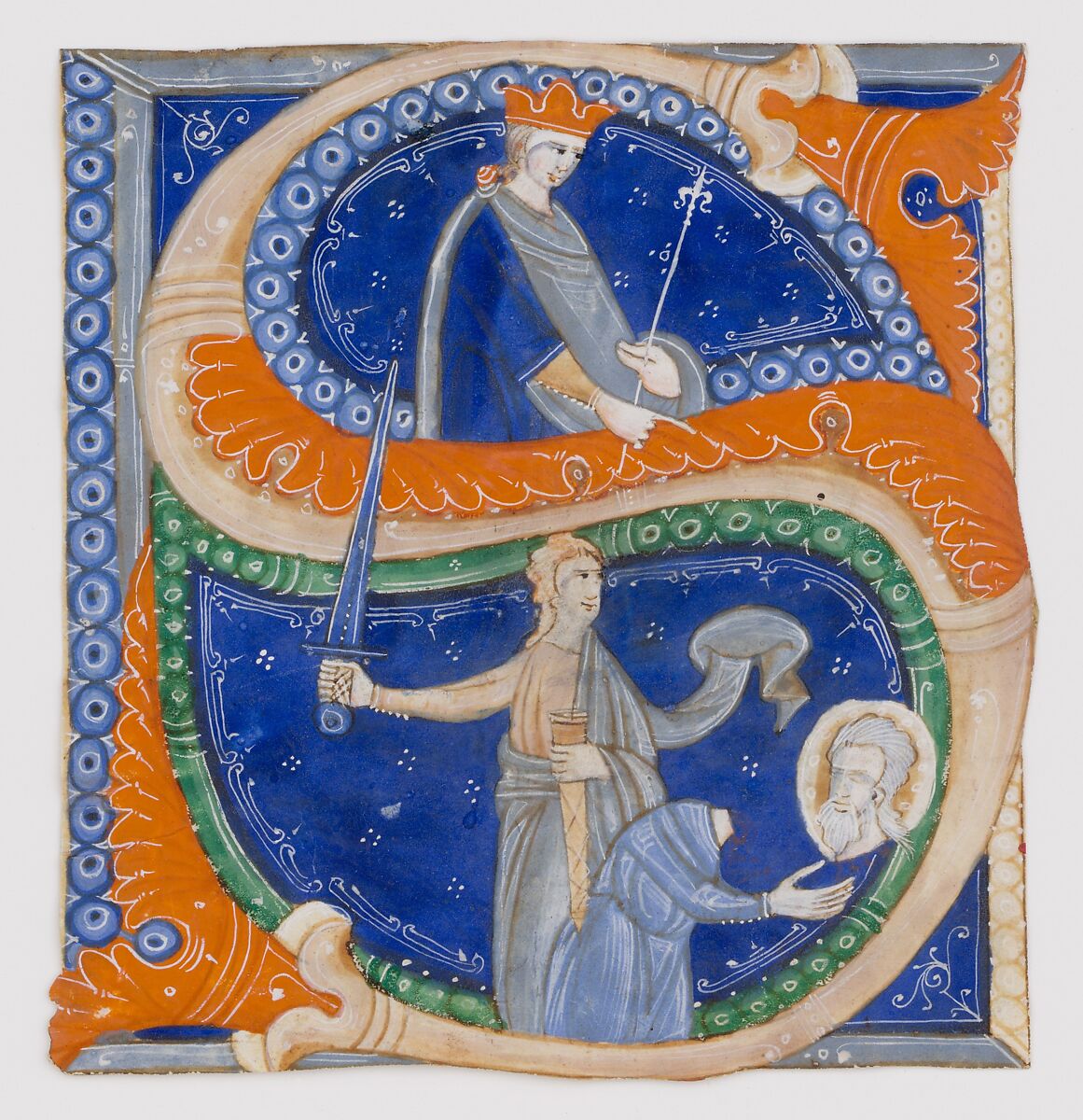 Manuscript Illumination with the Beheading of Saint Paul in an Initial S, from a Gradual, Master of Bagnacavallo (active late 13th century), Tempera and ink on parchment, Italian 