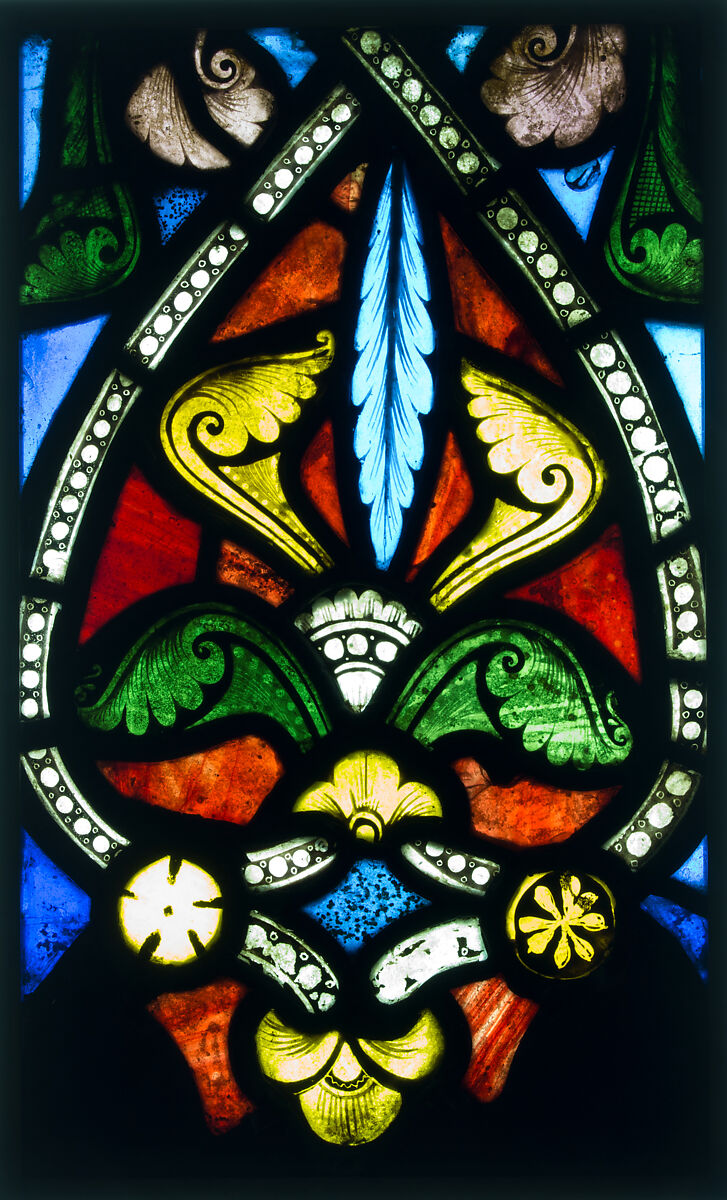 Foliate Border Section, Pot-metal glass, vitreous paint, and lead, French 