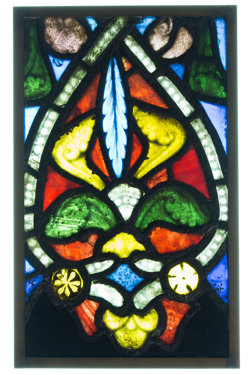 Foliate Border Section, Pot-metal glass, vitreous paint, and lead, French