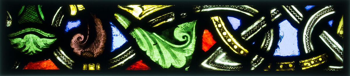 Foliate Border Section, Pot-metal glass, vitreous paint, and lead, French