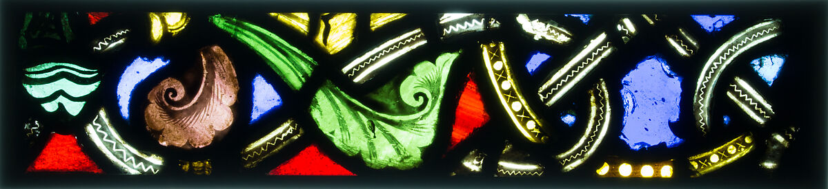 Foliate Border Section, Pot-metal glass, vitreous paint, and lead, French