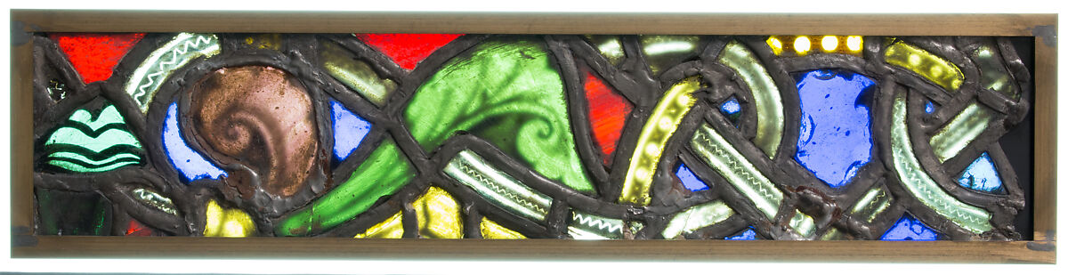 Foliate Border Section, Pot-metal glass, vitreous paint, and lead, French