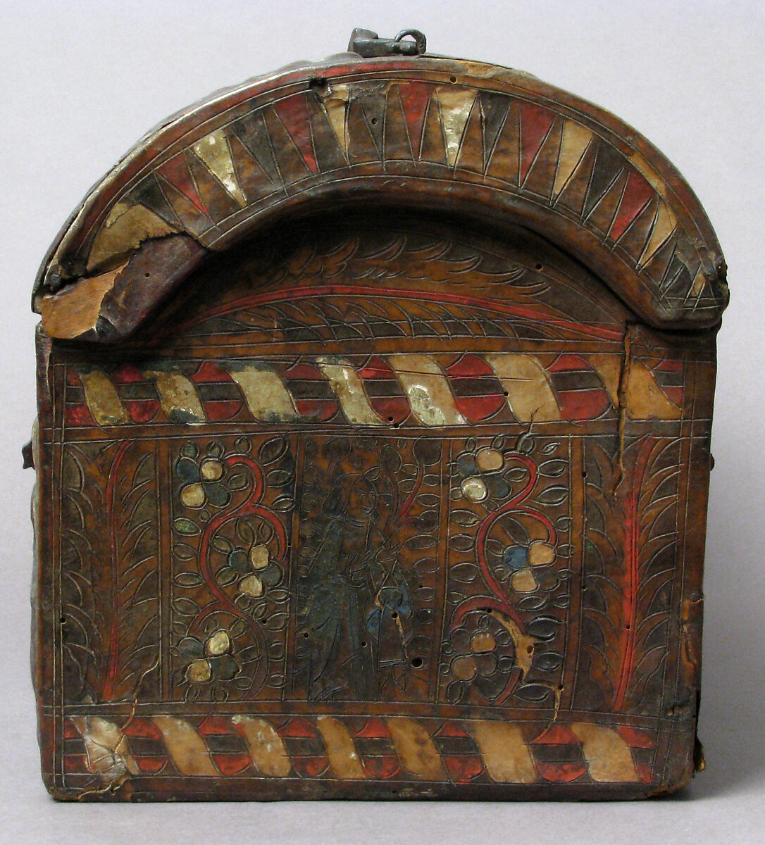Coffret, Leather, (stamped and tooled) with polychromy, metal fittings, French