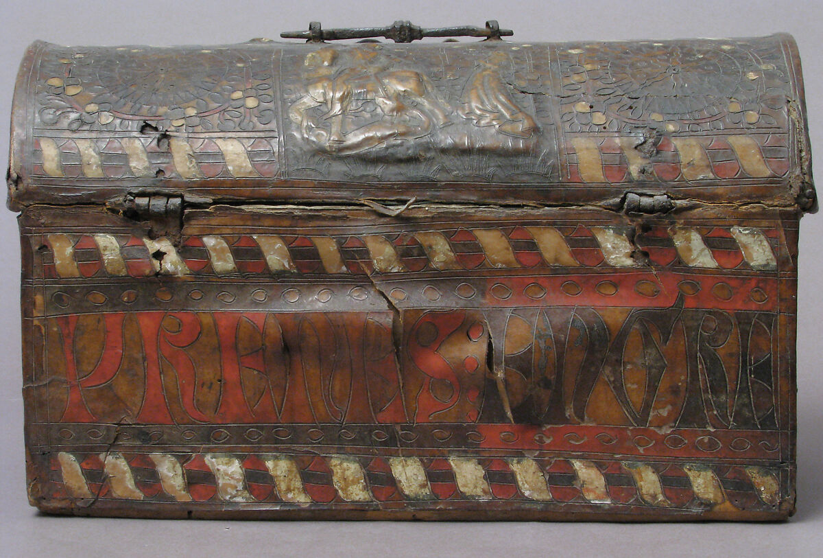 Coffret, Leather, (stamped and tooled) with polychromy, metal fittings, French
