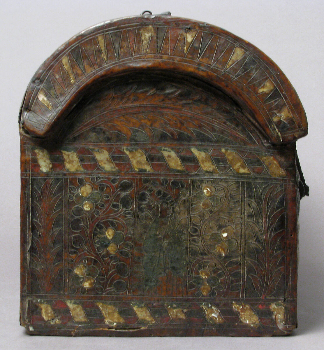 Coffret, Leather, (stamped and tooled) with polychromy, metal fittings, French