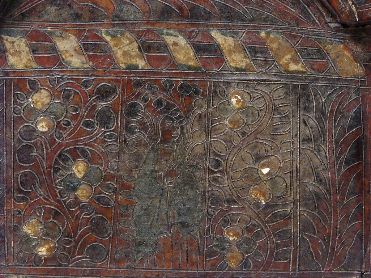 Coffret, Leather, (stamped and tooled) with polychromy, metal fittings, French