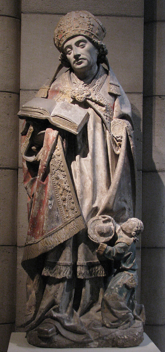 Saint Augustine, Limestone, paint, gilt, French 