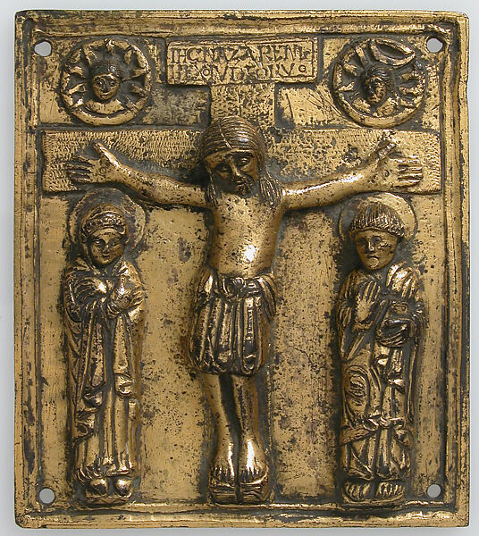 Plaque with the Crucifixion, Copper alloy gilt, German 